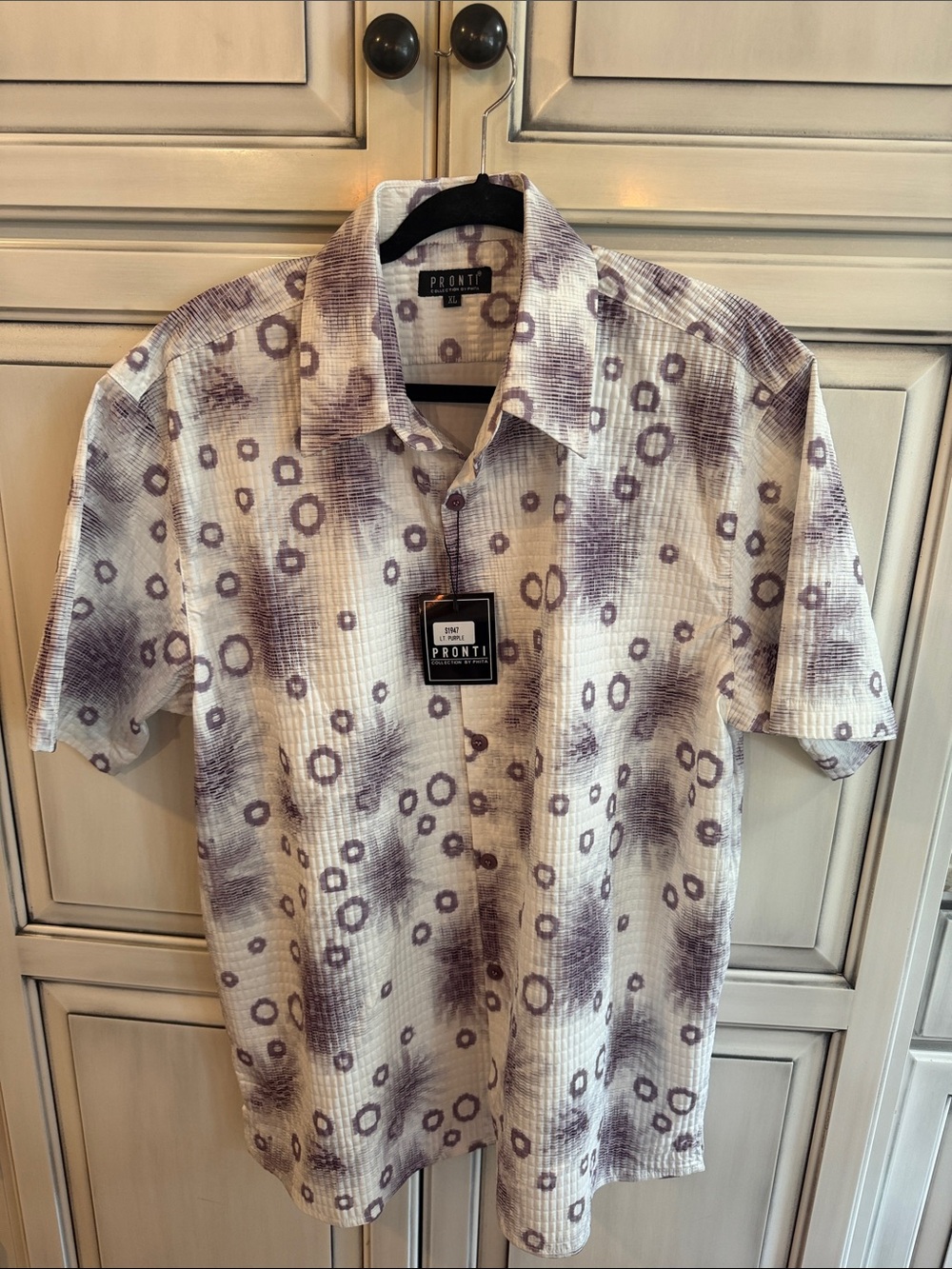 Pronti Short Sleeve Dress Shirt in Light Purple Pattern